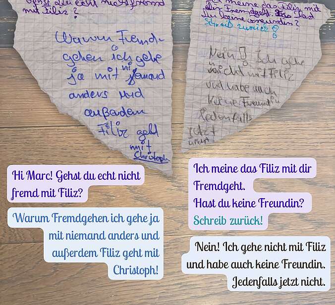 Vorder- und Rückseite eines karierten beschriebene Zettels.